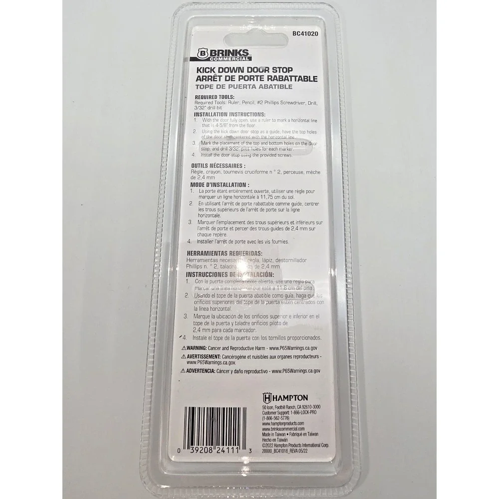 Brinks Matte Black Commercial Kick Down Door Stop Easy Install BC41020 NIP